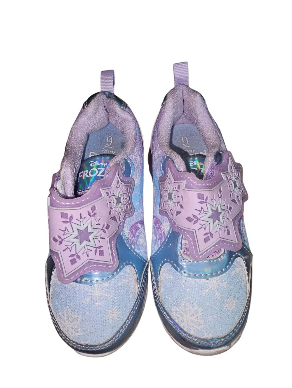Disney Frozen Light-Up Kids Sneakers in Blue & Purple Snowflake Design